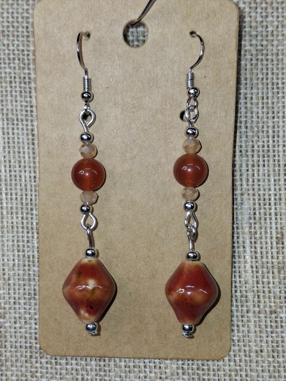 Handcrafted Red Ceramic Dangle Earrings